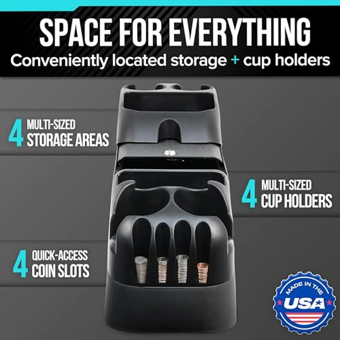 Moblorg Center Console for Minivans, SUVs, Middle Van Console, Extra Cup Holders, Large Storage, 27" L x 11.5" W x 8.5" H,Made in USA (Black) by MOBLORG - Image 5
