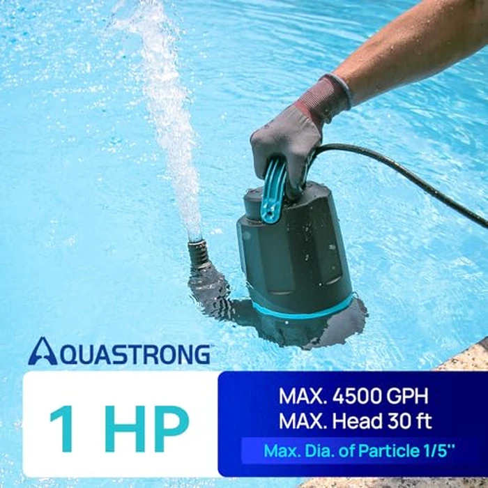 Aquastrong Sump Pump 1 HP 4500 GPH Submersible Water Pump Thermoplastic Portable Utility Pump High Flow Water Removal for Swimming Pool Garden Pond Basement Window Wells with 10ft Long Power Cord by AQUASTRONG - Image 2