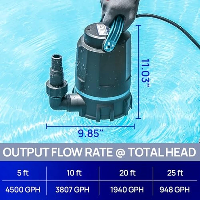 Aquastrong Sump Pump 1 HP 4500 GPH Submersible Water Pump Thermoplastic Portable Utility Pump High Flow Water Removal for Swimming Pool Garden Pond Basement Window Wells with 10ft Long Power Cord by AQUASTRONG - Image 7