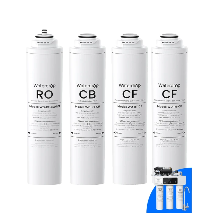 Waterdrop RT-2CFCBRO Filter, Replacement for Waterdrop T3-C Tankless Reverse Osmosis Water Filter (𝐂𝐅*𝟐 + 𝐂𝐁*𝟏 + 𝐑𝐎*𝟏) by Waterdrop - Used - Like New condition
