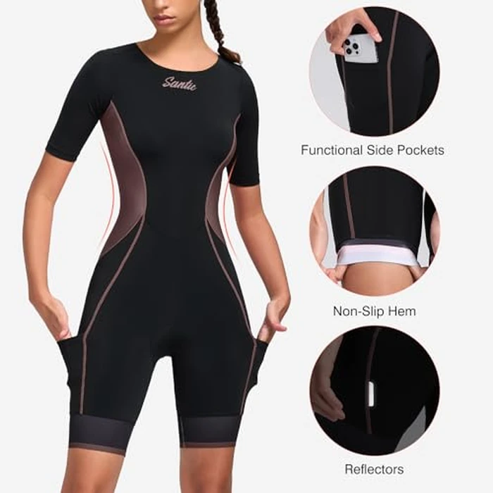 Santic Triathlon Suit for Women Short Sleeve Padded Trisuit Quick-Dry for Swim Bike Run,Brown,S by Santic - Image 3