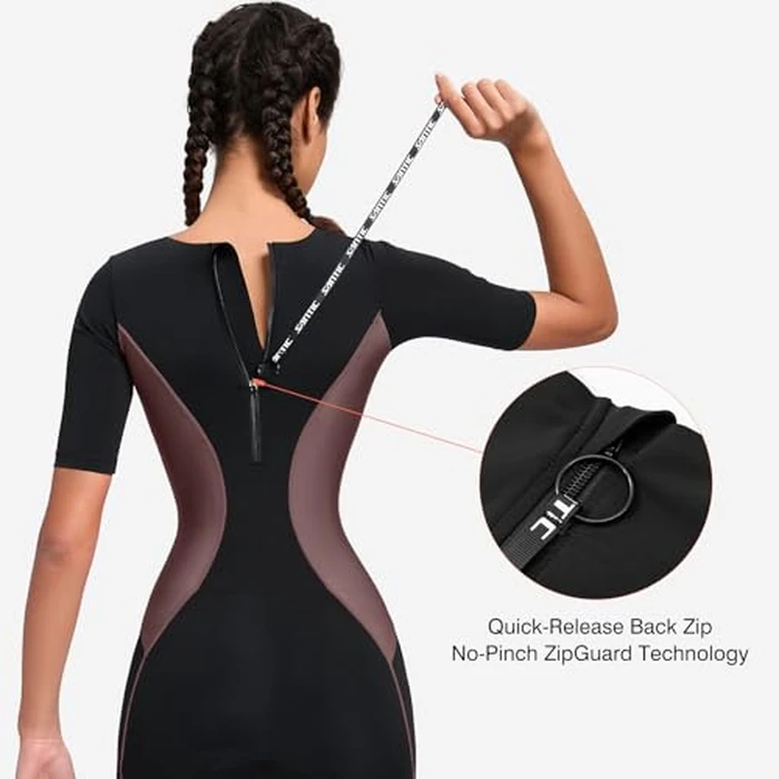 Santic Triathlon Suit for Women Short Sleeve Padded Trisuit Quick-Dry for Swim Bike Run,Brown,S by Santic - Image 4