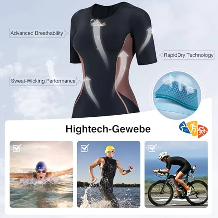 Santic Triathlon Suit for Women Short Sleeve Padded Trisuit Quick-Dry for Swim Bike Run,Brown,S by Santic - Image 5