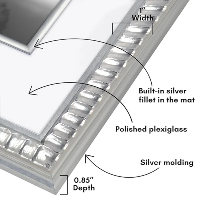 Americanflat 16x20 Picture Frame with Decorative Inner Mat Accent - Displays 11x14 Photos with Mat or 16x20 Without - Veranda Collection - Silver Vintage Frames with Polished Plexiglass by Americanflat - Image 3