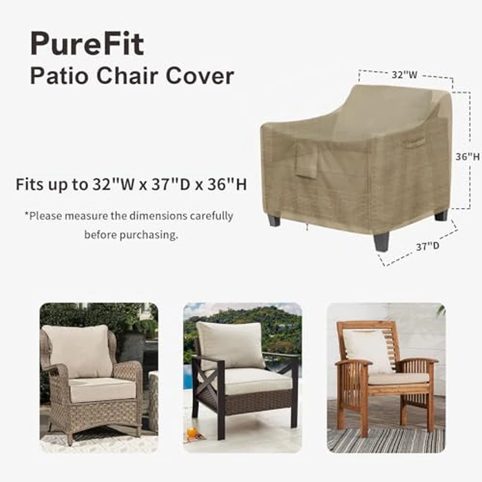 PureFit Outdoor Chair Covers Waterproof Patio Furniture Lawn Chair Covers for Outdoor Furniture with Air Vent and Padded Handles, Fits up to 32W x 37D x 36H Inches, Camel by PureFit - Image 2