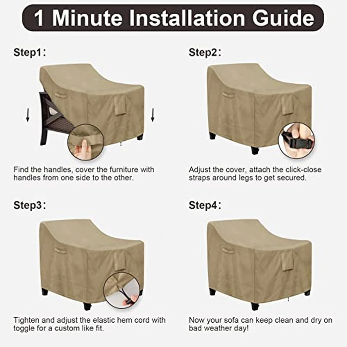 PureFit Outdoor Chair Covers Waterproof Patio Furniture Lawn Chair Covers for Outdoor Furniture with Air Vent and Padded Handles, Fits up to 32W x 37D x 36H Inches, Camel by PureFit - Image 7