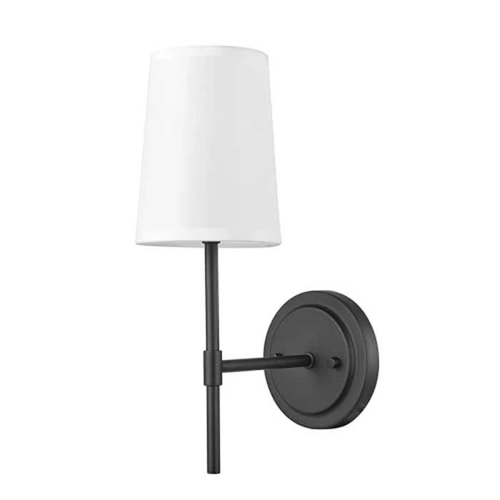 Globe Electric 51859 1-Light Wall Sconce, Matte Black, White Fabric Shade, Wall Lighting, Wall Lamp Dimmable, Wall Lights for Bedroom, Kitchen Sconces Wall Lighting, Home Décor, Home Improvement by Globe Electric - Used - Like New condition - CA$19.73