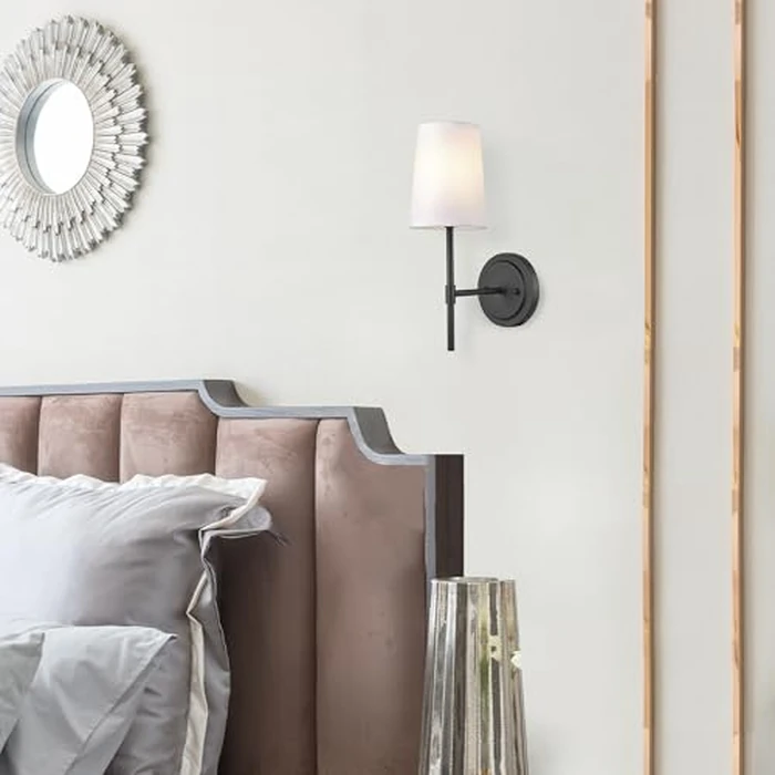 Globe Electric 51859 1-Light Wall Sconce, Matte Black, White Fabric Shade, Wall Lighting, Wall Lamp Dimmable, Wall Lights for Bedroom, Kitchen Sconces Wall Lighting, Home Décor, Home Improvement by Globe Electric - Image 7