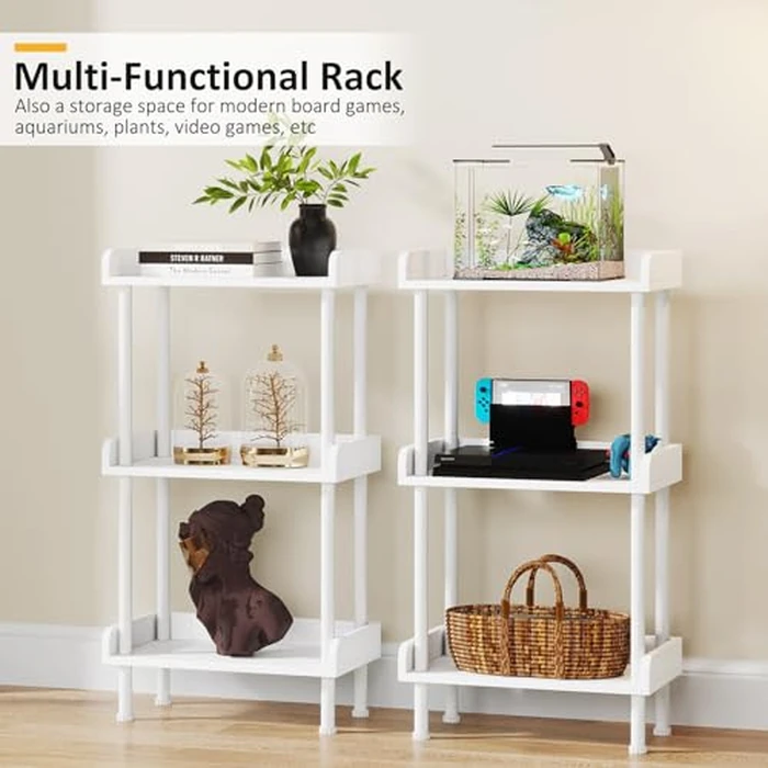 Hosfais Bookshelf Small Book Shelf, 3 Tier Wood Bookcase Industrial Bookshelf Metal Standing Book Shelves Display Book Rack for Living Room Bedroom Home Office (White) by Hosfais - Image 4