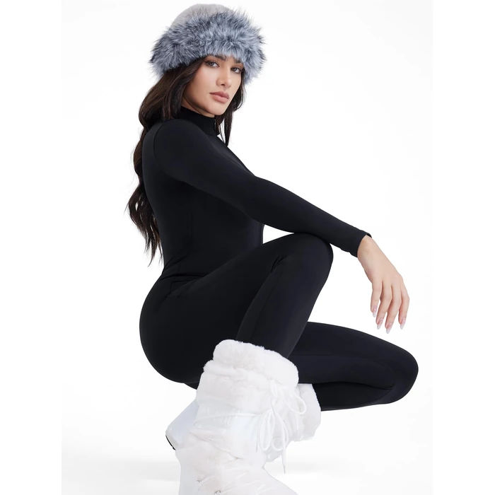 YEOREO Women Long Sleeve Workout Jumpsuit Zip Up Romper Bottom Pants Bodysuit Bodycon Sexy One Piece Fleece Black S by YEOREO - Image 5