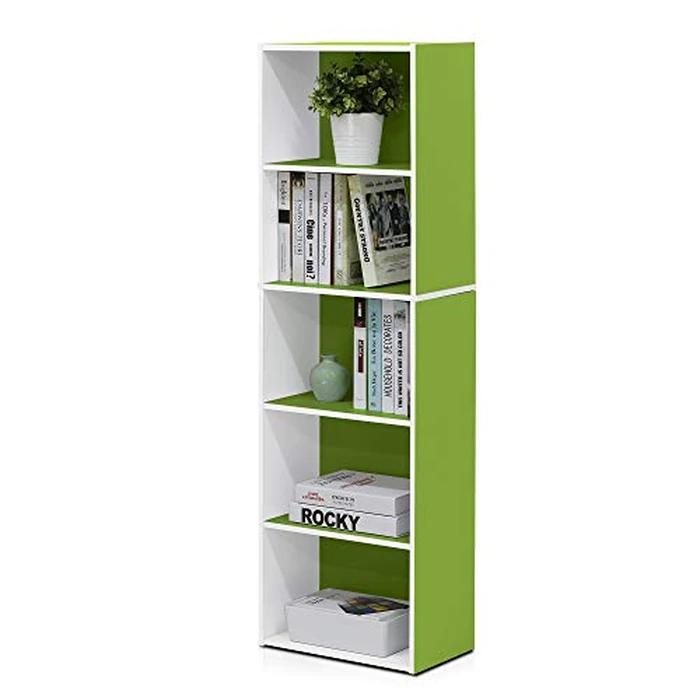 Furinno 5-Tier Reversible Color Open Shelf Bookcase , White/Green 11055WH/GR by Furinno - Used - Like New condition - CA$46.74