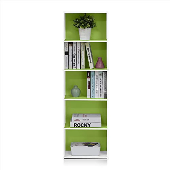 Furinno 5-Tier Reversible Color Open Shelf Bookcase , White/Green 11055WH/GR by Furinno - Image 4