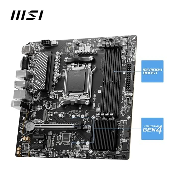 MSI PRO B650M-P V1 Motherboard, Micro-ATX - Supports AMD Ryzen 9000/8000 / 7000 Series Processors, AM5 - DDR5 Memory Boost 6000+MHz/OC, 1 x PCIe 4.0 x16, 2 x M.2 Gen4, 2.5G LAN by msi - Image 3