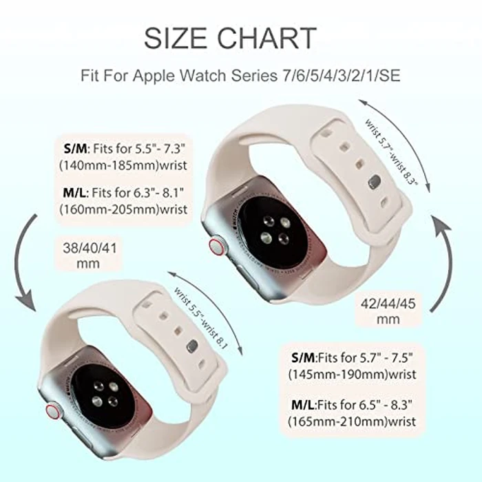 Cindgress Sport Band Compatible with Apple Watch 41mm 38mm 40mm 42mm for Women Men, Soft Silicone Strap for iWatch Wristband Series Ultra SE 11 10 9 8 7 6 5 4 3 2 1 M/L Starlight by Cindgress - Image 7
