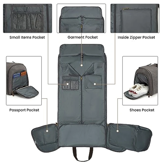 S-ZONE Carry On Garment Bag for Travel Convertible Garment Duffle Bag Suit Bags for Men Women Travel 2 in 1 Hanging Suitcase Business Travel Bag with Toiletry Bag, Gery, 50l by S-ZONE - Image 6