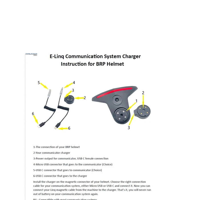Connexion AO Helmet Charger for BRP Helmets with E-Linq Connector - USB-C, Compatible with Cardo, Sena (except 50), and Other Compatible Communicators by Connexion AO - Used - Acceptable condition