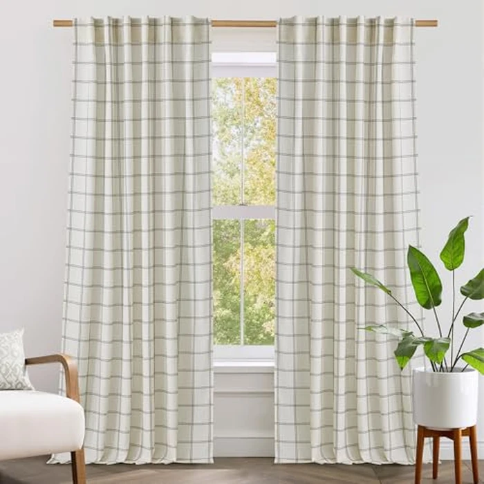 NICETOWN Buffalo Plaid Curtains 84 inch Long,Farmhouse Rustic Linen Window Treatment Covering for Laundry Bedroom Living Room Window Cafe Curtains,1 Pair,52" W x 84" L,White by NICETOWN - Image 1
