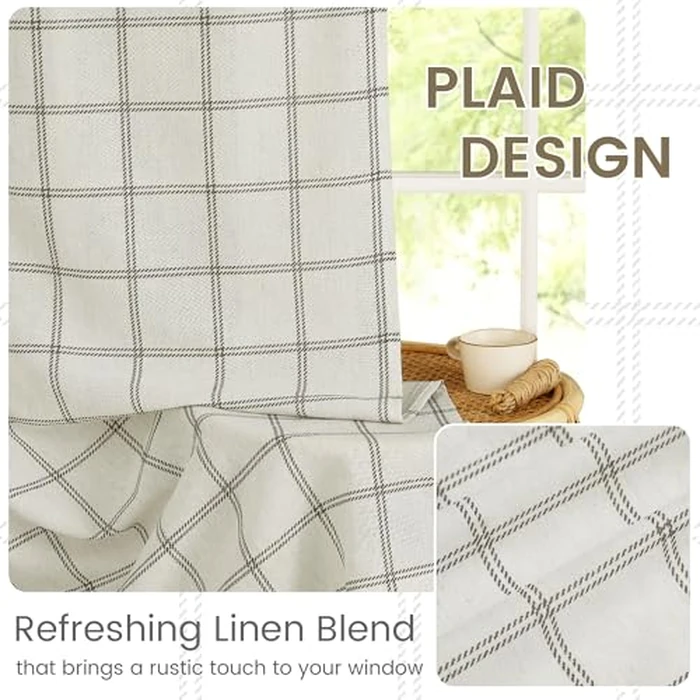 NICETOWN Buffalo Plaid Curtains 84 inch Long,Farmhouse Rustic Linen Window Treatment Covering for Laundry Bedroom Living Room Window Cafe Curtains,1 Pair,52" W x 84" L,White by NICETOWN - Image 3