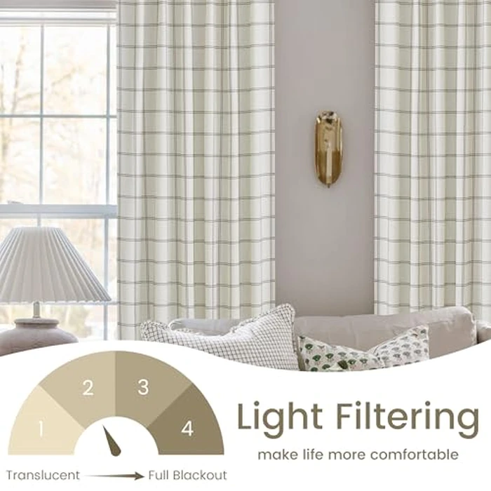 NICETOWN Buffalo Plaid Curtains 84 inch Long,Farmhouse Rustic Linen Window Treatment Covering for Laundry Bedroom Living Room Window Cafe Curtains,1 Pair,52" W x 84" L,White by NICETOWN - Image 4