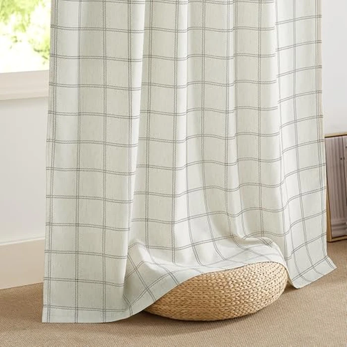 NICETOWN Buffalo Plaid Curtains 84 inch Long,Farmhouse Rustic Linen Window Treatment Covering for Laundry Bedroom Living Room Window Cafe Curtains,1 Pair,52" W x 84" L,White by NICETOWN - Image 6
