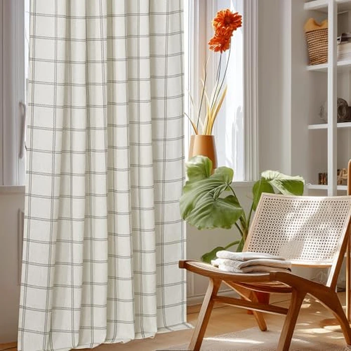 NICETOWN Buffalo Plaid Curtains 84 inch Long,Farmhouse Rustic Linen Window Treatment Covering for Laundry Bedroom Living Room Window Cafe Curtains,1 Pair,52" W x 84" L,White by NICETOWN - Image 8