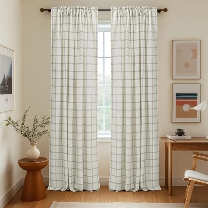 NICETOWN Buffalo Plaid Curtains 84 inch Long,Farmhouse Rustic Linen Window Treatment Covering for Laundry Bedroom Living Room Window Cafe Curtains,1 Pair,52" W x 84" L,White by NICETOWN - Image 9