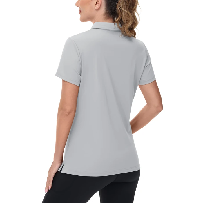TACVASEN SPF Polos for Women Golf Shirts V Neck Tops Short Sleeve Collared Shirt UV Prtection Quick Dry Polo, Light Grey, L by TACVASEN - Image 2