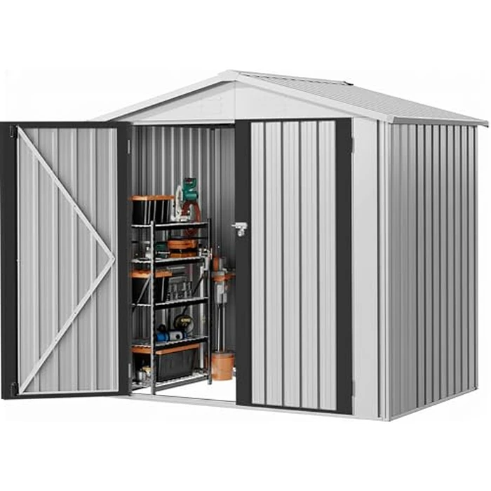 DWVO 6x4ft Outdoor Storage Shed, Lockable Metal Tool Storage Sheds, Waterproof Garden Sheds with Vents for Backyard, Patio, Garage, Lawn, White by DWVO - Image 1
