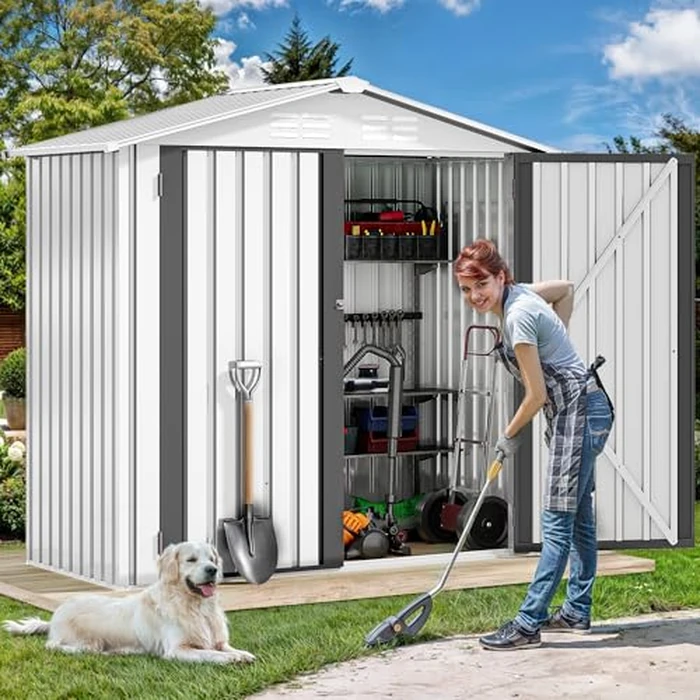 DWVO 6x4ft Outdoor Storage Shed, Lockable Metal Tool Storage Sheds, Waterproof Garden Sheds with Vents for Backyard, Patio, Garage, Lawn, White by DWVO - Image 2
