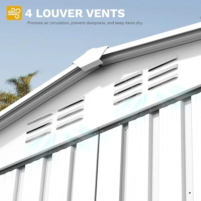 DWVO 6x4ft Outdoor Storage Shed, Lockable Metal Tool Storage Sheds, Waterproof Garden Sheds with Vents for Backyard, Patio, Garage, Lawn, White by DWVO - Image 4