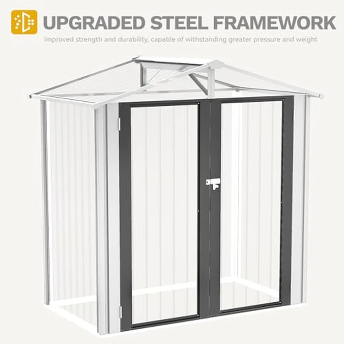 DWVO 6x4ft Outdoor Storage Shed, Lockable Metal Tool Storage Sheds, Waterproof Garden Sheds with Vents for Backyard, Patio, Garage, Lawn, White by DWVO - Image 5