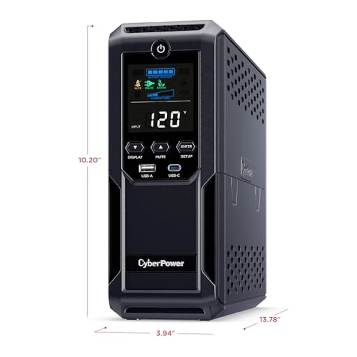 CyberPower CP1500AVRLCD3 Intelligent LCD UPS System, 1500VA/900W, 12 Outlets, 2 USB Ports, AVR, Mini Tower, Black by CyberPower - Image 6
