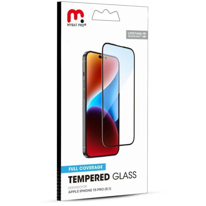MyBat Pro Full Coverage Tempered Glass Screen Protector for iPhone 15 Pro - Transparent/Black - Brand New by MyBat Pro - Image 6