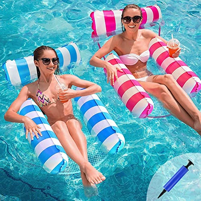 2 Pack Three Tube Inflatable Pool Floater with Inflatable Tube, 4 in 1 Adult Water Floating Raft (Hammock, Lounge Chair, Drift, Sports Saddle) for Vacation Leisure (Pink+Blue) by MEZOKUCEL - Used - Like New condition - CA$16.16
