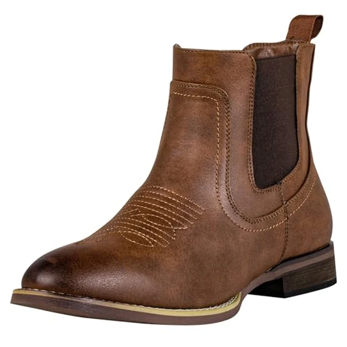 J's.o.l.e Chelsea Cowboy Boots for Men Western Round Toe PU Leather Dress Casual Work Ankle Boots Brown US 12 by J's.o.l.e - Used - Very Good condition - US$53.27