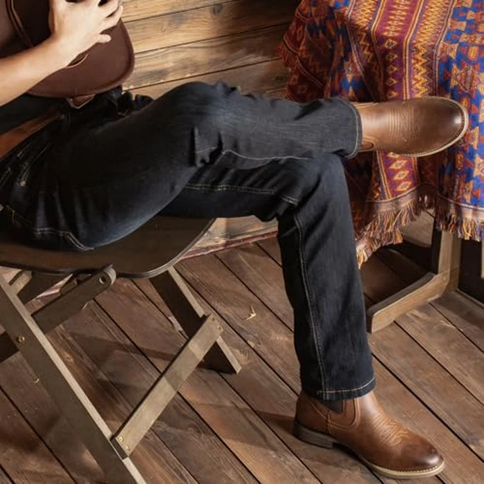 J's.o.l.e Chelsea Cowboy Boots for Men Western Round Toe PU Leather Dress Casual Work Ankle Boots Brown US 12 by J's.o.l.e - Image 2