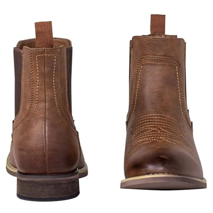 J's.o.l.e Chelsea Cowboy Boots for Men Western Round Toe PU Leather Dress Casual Work Ankle Boots Brown US 12 by J's.o.l.e - Image 5