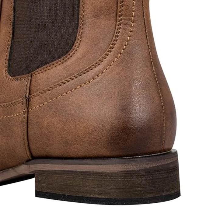 J's.o.l.e Chelsea Cowboy Boots for Men Western Round Toe PU Leather Dress Casual Work Ankle Boots Brown US 12 by J's.o.l.e - Image 8