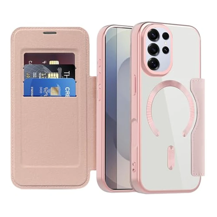 Asuwish Phone Case for Samsung Galaxy S24 Ultra 5G Magnetic Wallet Cover with Tempered Glass Screen Protector Credit Card Holder RFID Blocking Cell Accessories S24Ultra 24S S 24 24Ultra Women Pink by Asuwish - Image 1