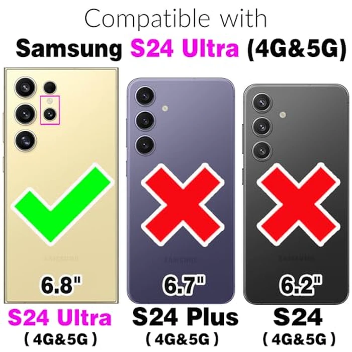 Asuwish Phone Case for Samsung Galaxy S24 Ultra 5G Magnetic Wallet Cover with Tempered Glass Screen Protector Credit Card Holder RFID Blocking Cell Accessories S24Ultra 24S S 24 24Ultra Women Pink by Asuwish - Image 2