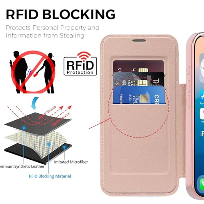 Asuwish Phone Case for Samsung Galaxy S24 Ultra 5G Magnetic Wallet Cover with Tempered Glass Screen Protector Credit Card Holder RFID Blocking Cell Accessories S24Ultra 24S S 24 24Ultra Women Pink by Asuwish - Image 5