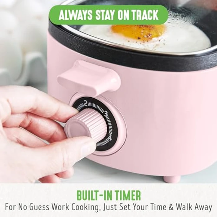 GreenLife 3-in-1 Breakfast Maker Station, Healthy Ceramic Nonstick Dual Griddles for Eggs Meat Sausage Bacon Pancakes and Breakfast Sandwiches, 2 Slice Toast Drawer, Easy-to-use Timer, Pink by GreenLife - Image 4