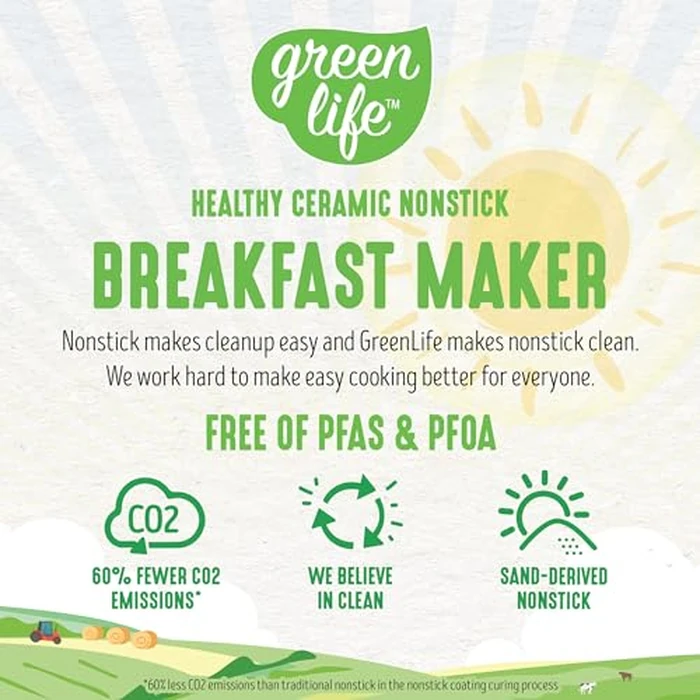 GreenLife 3-in-1 Breakfast Maker Station, Healthy Ceramic Nonstick Dual Griddles for Eggs Meat Sausage Bacon Pancakes and Breakfast Sandwiches, 2 Slice Toast Drawer, Easy-to-use Timer, Pink by GreenLife - Image 7