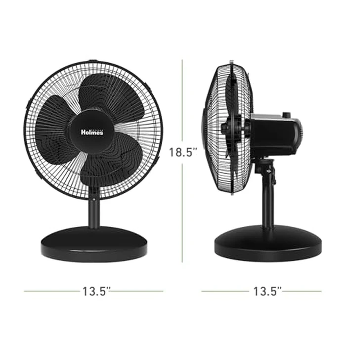 Holmes 12 Inch Oscillating Table Fan 3 Speeds 75 Degree Wide Angle Oscillation Adjustable 15 Degree Tilt Quiet Operation Home Office Bedroom Kitchen Black by HOLMES - Image 7