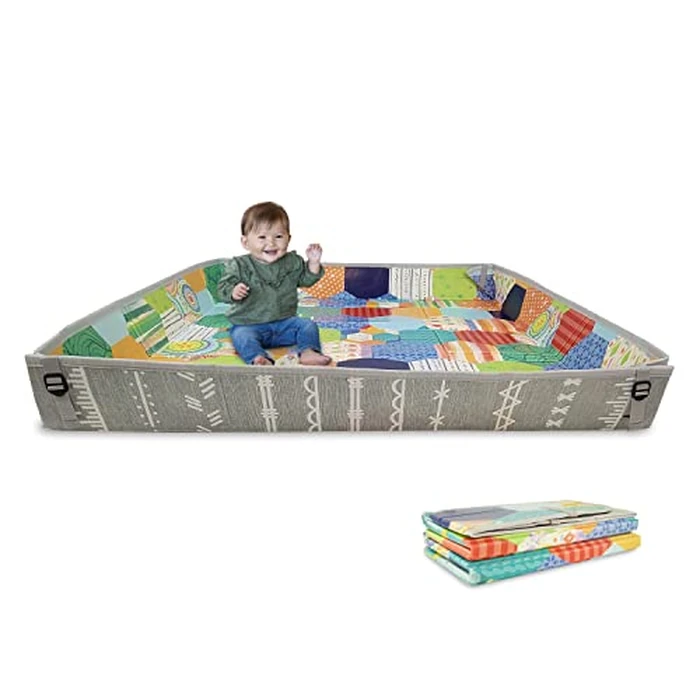 Infantino Foldable Soft Foam Play Mat, 57" Baby Mat for Floor Time, Lightweight, Easy to Store, Wipeable, Multicolor by Infantino - Used - Like New condition - US$26.48