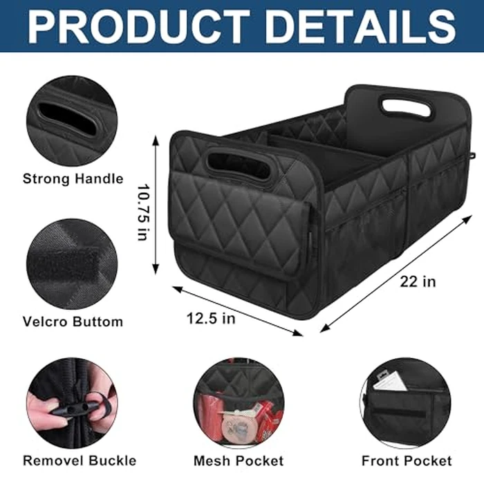 Deosk Car Trunk Organizer for SUV, Car Organizers and Storage with 6 Pocket, Car Accessories for Women/Men 50LWaterproof Polyester Trunk Organizer, Black by Deosk - Image 4