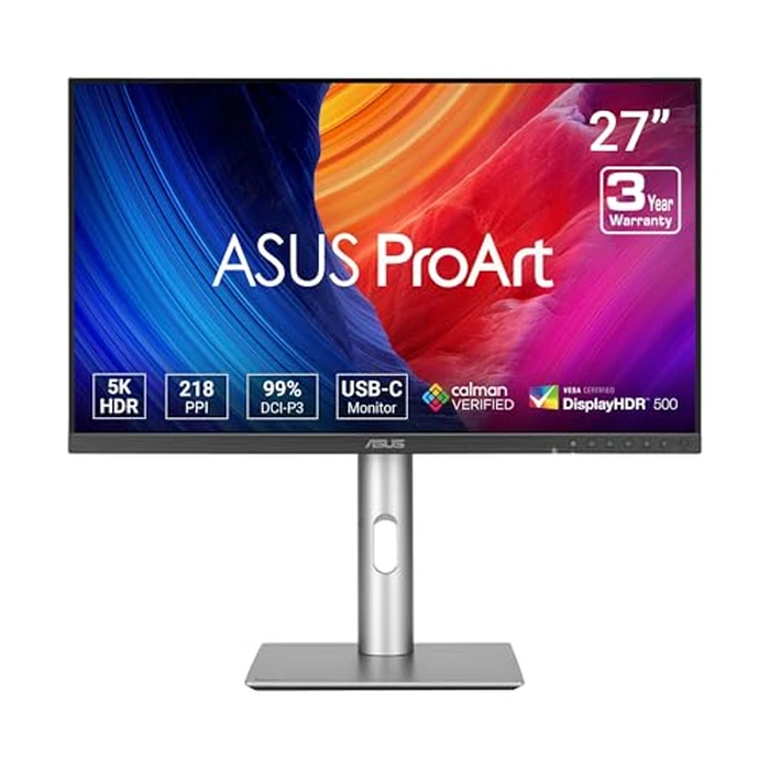 ASUS ProArt Display 27” 5K HDR Professional Monitor (PA27JCV) - 5K (5120 x 2880), IPS, 99% DCI-P3, 100% sRGB, ΔE < 2, USB-C PD 96W, Calman Verified, Color Accurate, Auto KVM, LuxPixel, 3 yr Warranty by Asus - Used - Like New condition - CA$829.00