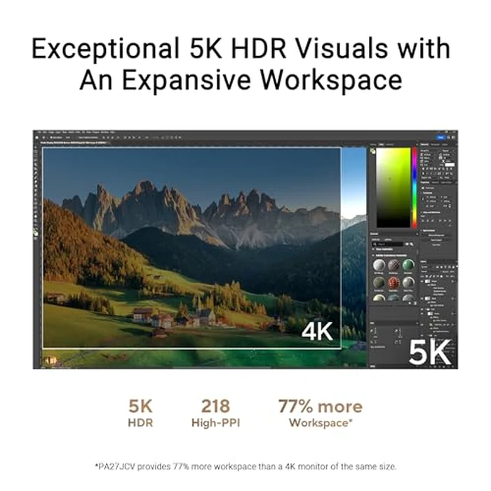 ASUS ProArt Display 27” 5K HDR Professional Monitor (PA27JCV) - 5K (5120 x 2880), IPS, 99% DCI-P3, 100% sRGB, ΔE < 2, USB-C PD 96W, Calman Verified, Color Accurate, Auto KVM, LuxPixel, 3 yr Warranty by Asus - Image 2