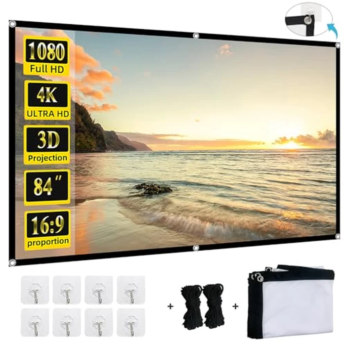 Foldable Projector Screen, XINLEMY 84" 4K 16:9 HD Portable Projection Movie Screen Double-Sided Cinema Screen for Home Theater Backyard Indoor and Outdoor by XINLEMY - Used - Good condition