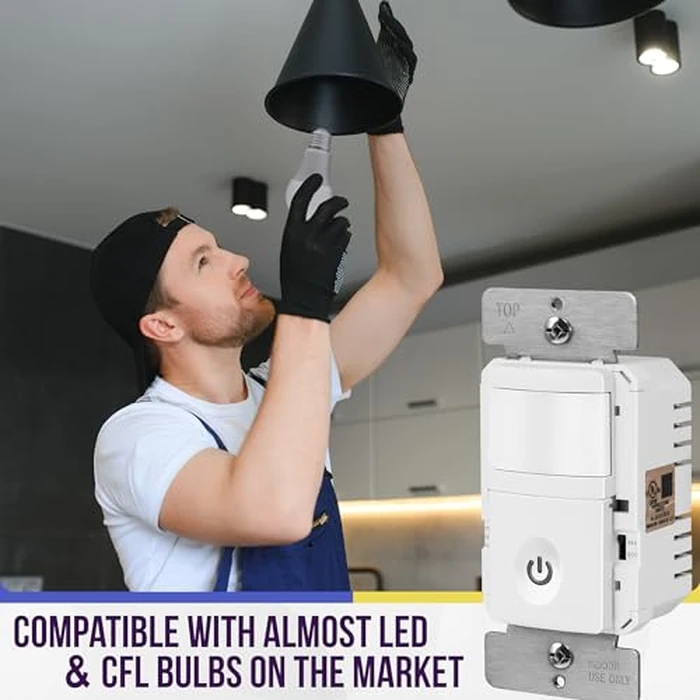 ENERLITES PIR Motion Occupancy Vacancy Motion Sensor Light Switch, 500W, 5A, Motion Sensor Night Light, Single-Pole, Smart LED Backlight, Neutral Not Required, Ground Required, HMOS-J-W, White by ENERLITES - Image 8